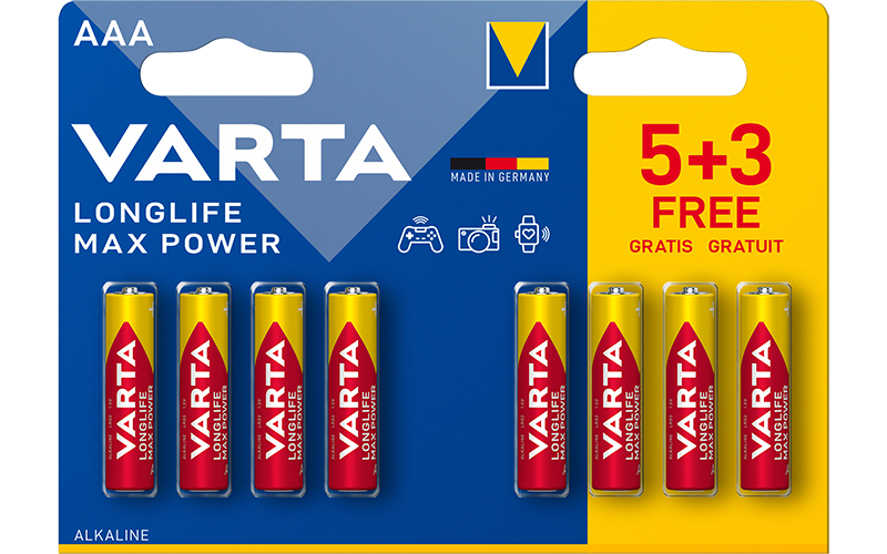 Алкални батерии AAA Longlife Max Power - Varta BL5+3